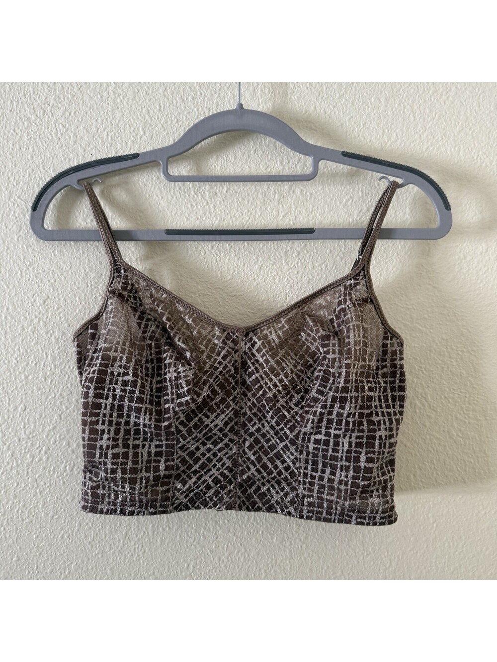 Wonderbra Bustier Adjustable Strap Bra Top Hook Eye 38B Mocha Brown/Silver 7718
